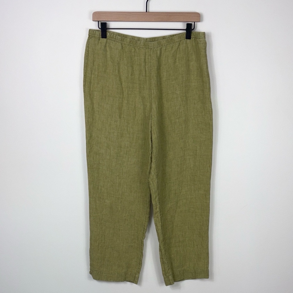 J. Jill Straight Leg 100% Linen Pants Olive Green Womens Size Small Lagenlook